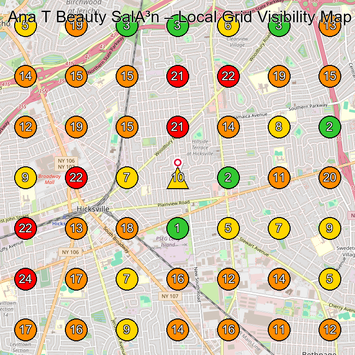 Ana T Beauty SalA³n Hair Salon GeoGrid ranking map for Hicksville NY